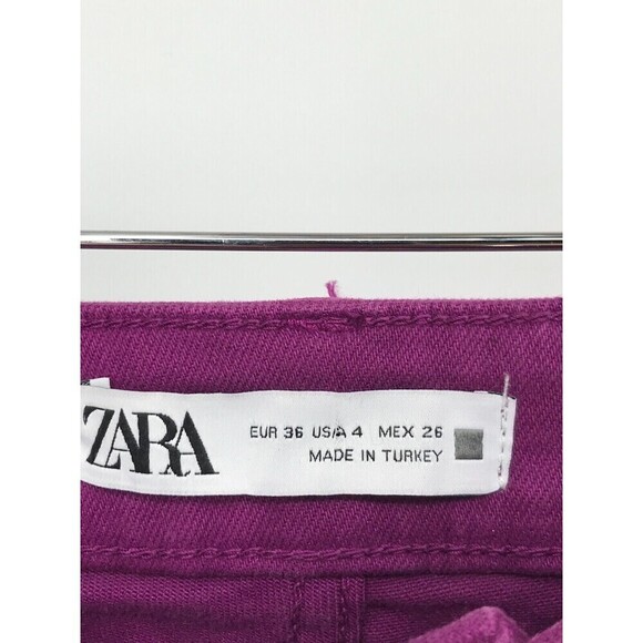 ZARA Women's Purple High Waisted Flare Jeans Sz 4 | Wide Leg Raw Split Hem - Picture 3 of 11